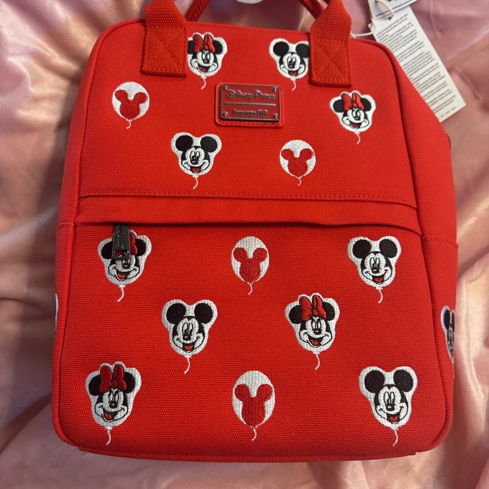 Loungefly Red Canvas Disney Mickey and Minnie Mouse Bag Balloons Tote